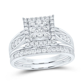 14K White Gold Diamond Square Trio Ring Set 1 Cttw - Splendid Jewellery