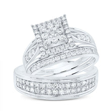 Load image into Gallery viewer, 14K White Gold Diamond Square Trio Ring Set 1 Cttw - Splendid Jewellery
