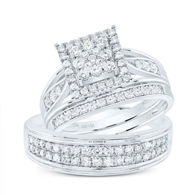 14K White Gold Diamond Square Trio Ring Set 1 Cttw - Splendid Jewellery