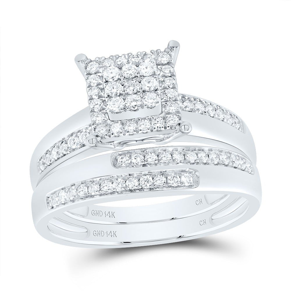 14K White Gold Diamond Square Trio Ring Set 5/8 Cttw - Splendid Jewellery