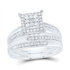 14K White Gold Diamond Square Trio Ring Set 5/8 Cttw - Splendid Jewellery