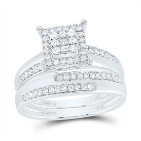14K White Gold Diamond Square Trio Ring Set 5/8 Cttw - Splendid Jewellery