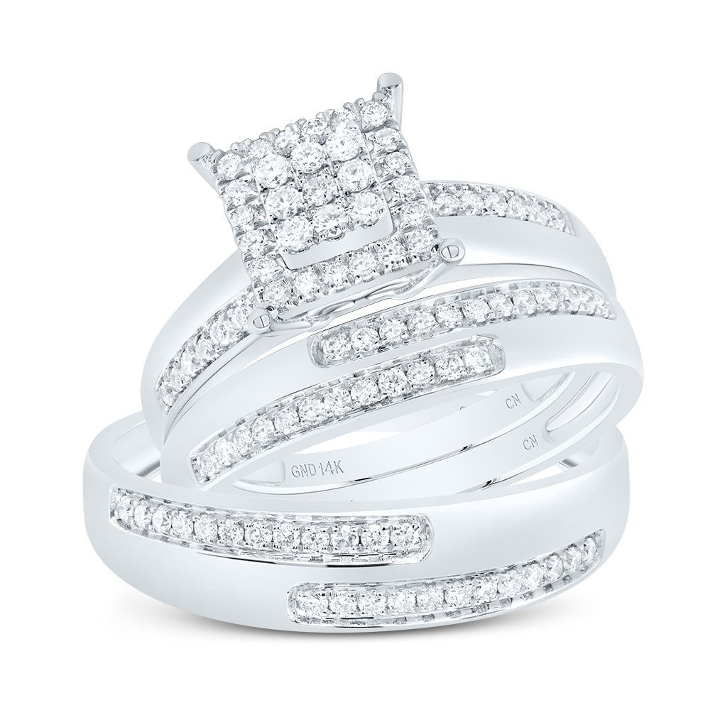 14K White Gold Diamond Square Trio Ring Set 5/8 Cttw - Splendid Jewellery