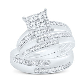 14K White Gold Diamond Square Trio Ring Set 5/8 Cttw - Splendid Jewellery