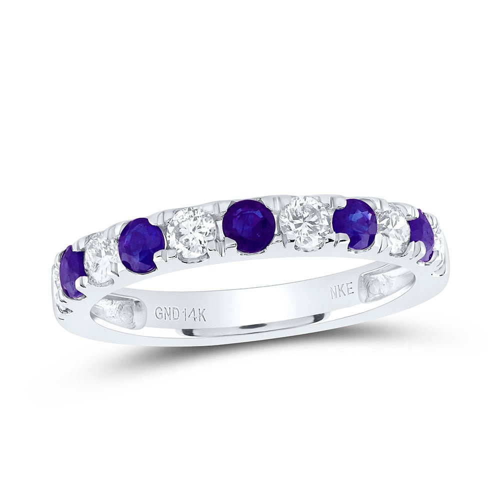 14K White Gold Diamond Tanzanite Anniversary Band 1/2 Cttw - Splendid Jewellery