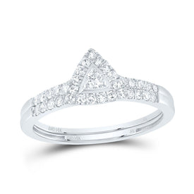 14K White Gold Diamond Triangle Single Halo Bridal Set 3/8 Cttw - Splendid Jewellery