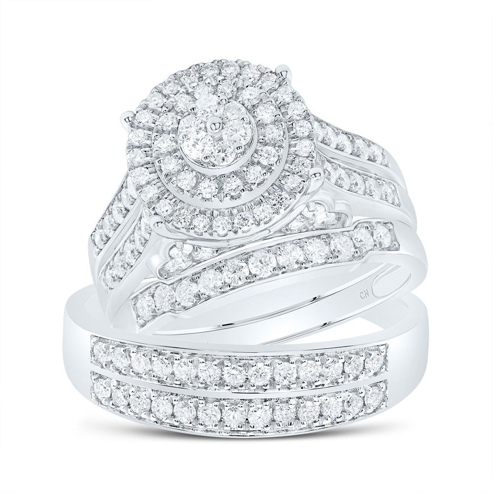 14K White Gold Diamond Trio Ring Set 1 3/8 Cttw - Splendid Jewellery