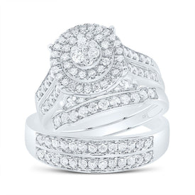 14K White Gold Diamond Trio Ring Set 1 3/8 Cttw - Splendid Jewellery