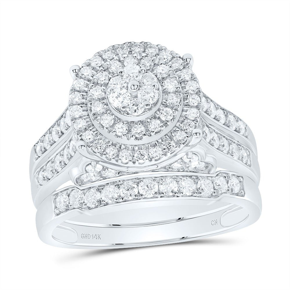 14K White Gold Diamond Trio Ring Set 1 3/8 Cttw - Splendid Jewellery