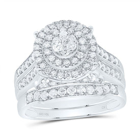 14K White Gold Diamond Trio Ring Set 1 3/8 Cttw - Splendid Jewellery