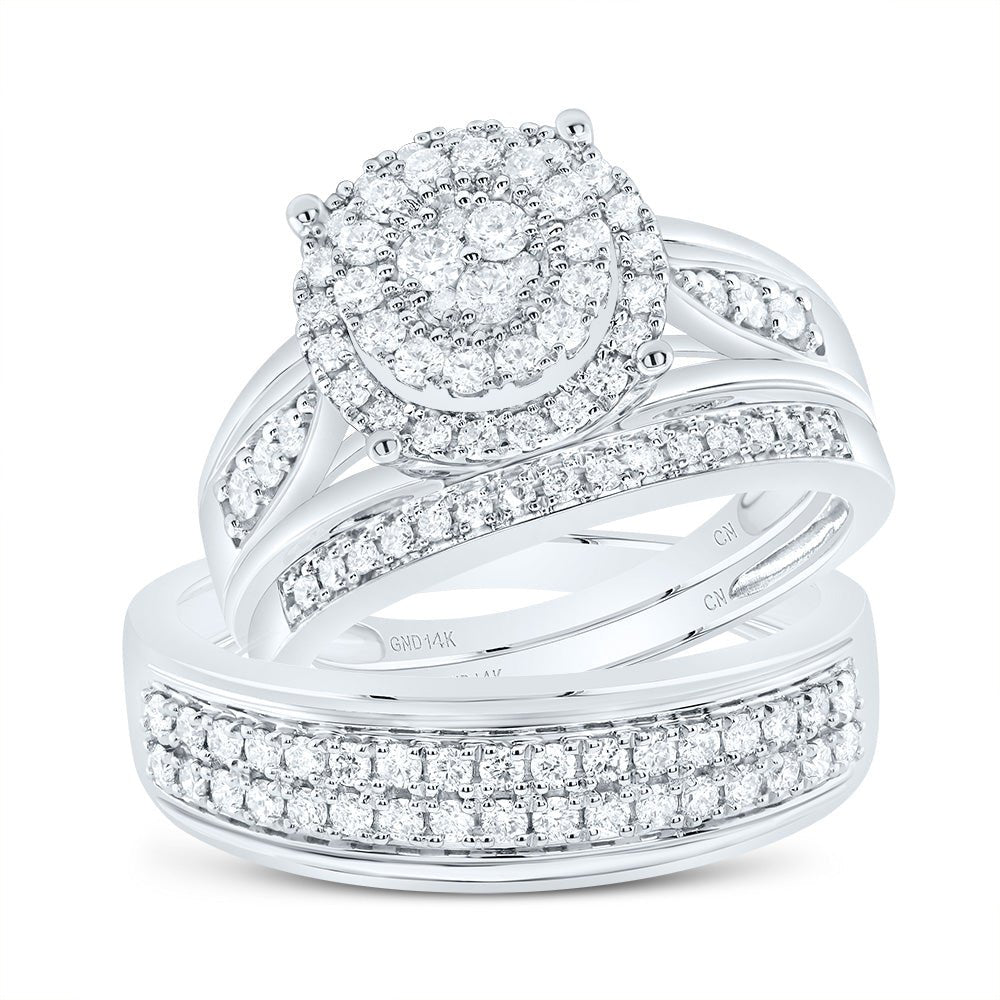 14K White Gold Diamond Trio Ring Set 1 Cttw - Splendid Jewellery
