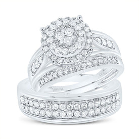 14K White Gold Diamond Trio Ring Set 1 Cttw - Splendid Jewellery