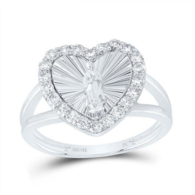14K White Gold Diamond Virgin Mother Mary Heart Women's Ring 1/2 Cttw - Splendid Jewellery