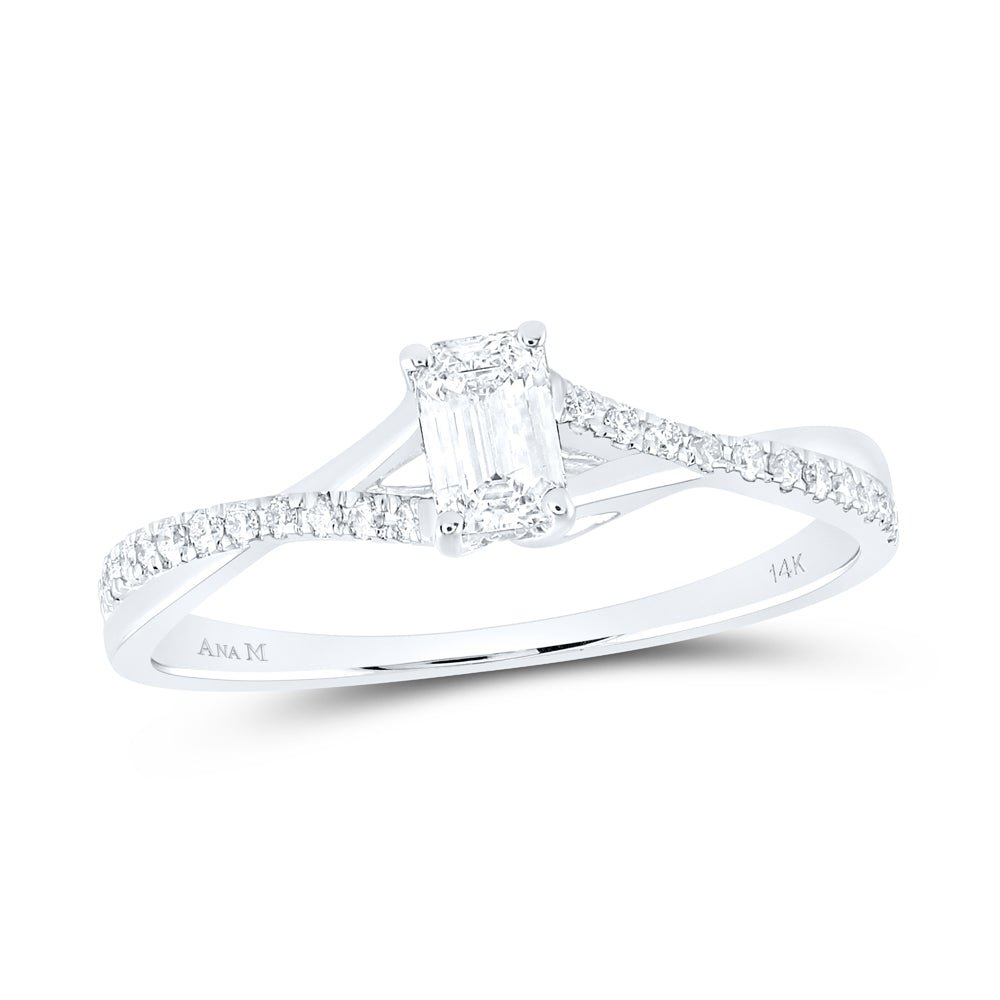 14K White Gold Emerald Diamond Engagement Ring 3/8 Cttw - Splendid Jewellery