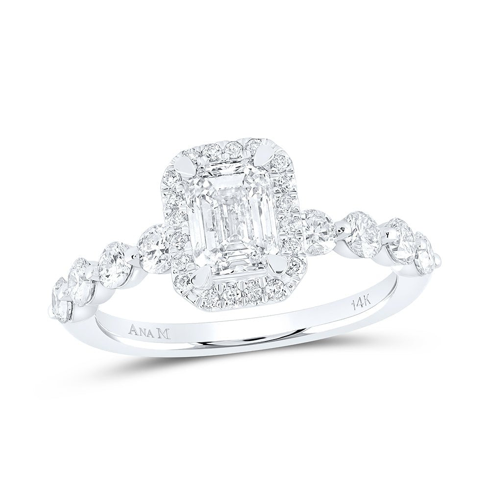 14K White Gold Emerald Diamond Single Halo Engagement Ring 1 3/4 Cttw - Splendid Jewellery
