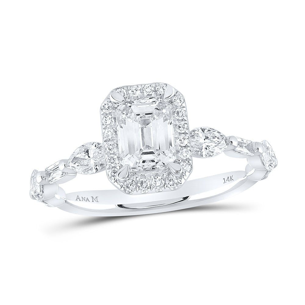 14K White Gold Emerald Diamond Single Halo Engagement Ring 1 3/4 Cttw - Splendid Jewellery