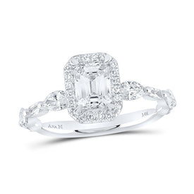 14K White Gold Emerald Diamond Single Halo Engagement Ring 1 3/4 Cttw - Splendid Jewellery