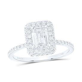 14K White Gold Emerald Diamond Single Halo Engagement Ring 1 5/8 Cttw - Splendid Jewellery