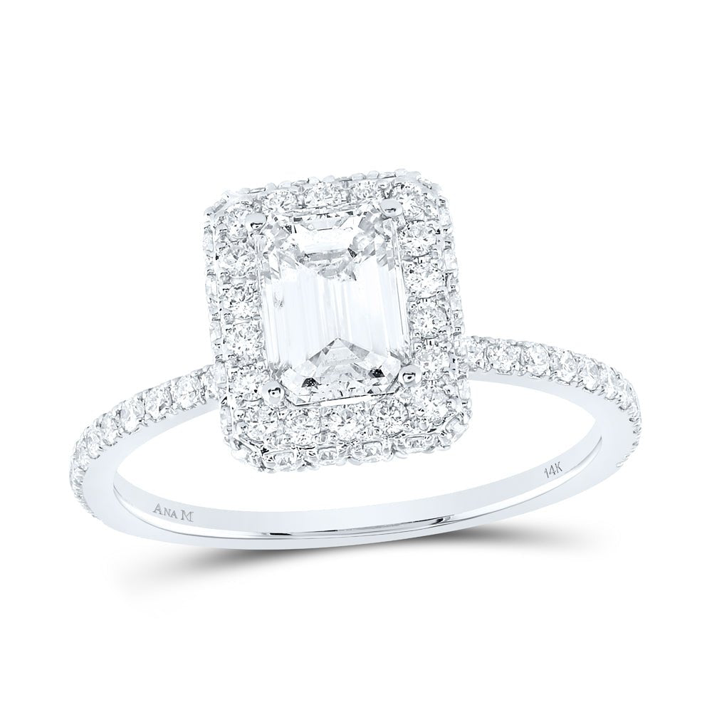 14K White Gold Emerald Diamond Single Halo Engagement Ring 1 5/8 Cttw - Splendid Jewellery