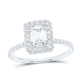 14K White Gold Emerald Diamond Single Halo Engagement Ring 1 5/8 Cttw - Splendid Jewellery