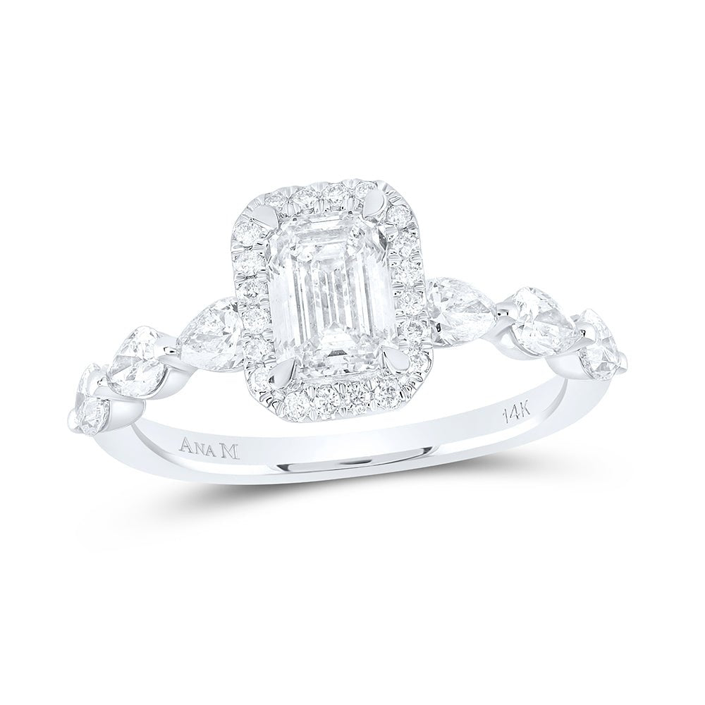 14K White Gold Emerald Diamond Single Halo Engagement Ring 2 Cttw - Splendid Jewellery