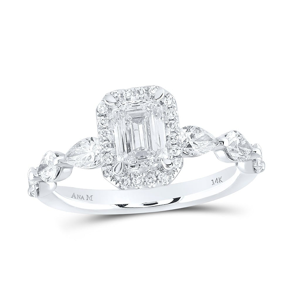 14K White Gold Emerald Diamond Single Halo Engagement Ring 2 Cttw - Splendid Jewellery