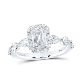 14K White Gold Emerald Diamond Single Halo Engagement Ring 2 Cttw - Splendid Jewellery