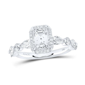 14K White Gold Emerald Diamond Single Halo Engagement Ring 2 Cttw - Splendid Jewellery