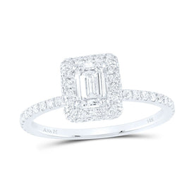 14K White Gold Emerald Diamond Single Halo Engagement Ring 7/8 Cttw - Splendid Jewellery