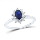 14K White Gold Natural Blue Sapphire Oval Fashion Halo Ring 1/10 Cttw - Splendid Jewellery