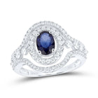 14K White Gold Natural Blue Sapphire Oval Solitaire Ring 1 3/4 Cttw - Splendid Jewellery