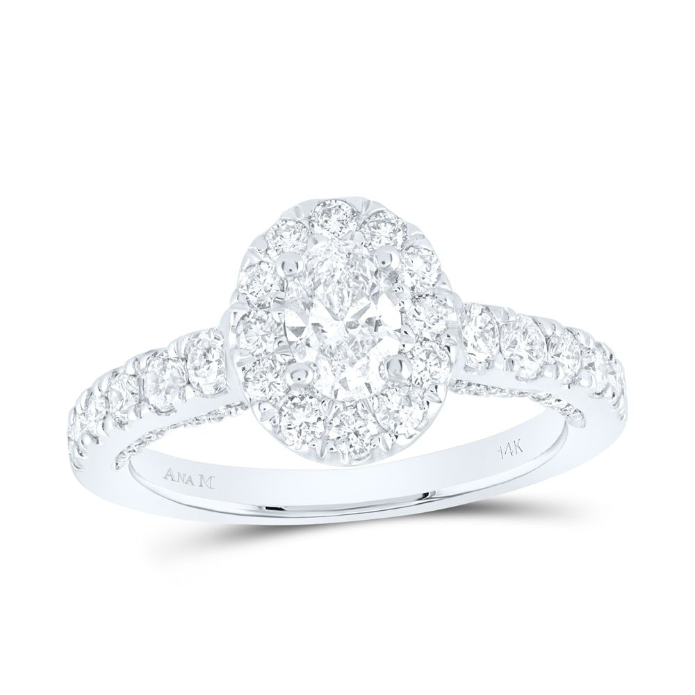 14K White Gold Oval Diamond Halo Bridal Wedding Engagement Ring 1 (Certified) 1 1/2 Cttw - Splendid Jewellery