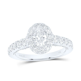 14K White Gold Oval Diamond Halo Bridal Wedding Engagement Ring 1 (Certified) 1 1/2 Cttw - Splendid Jewellery