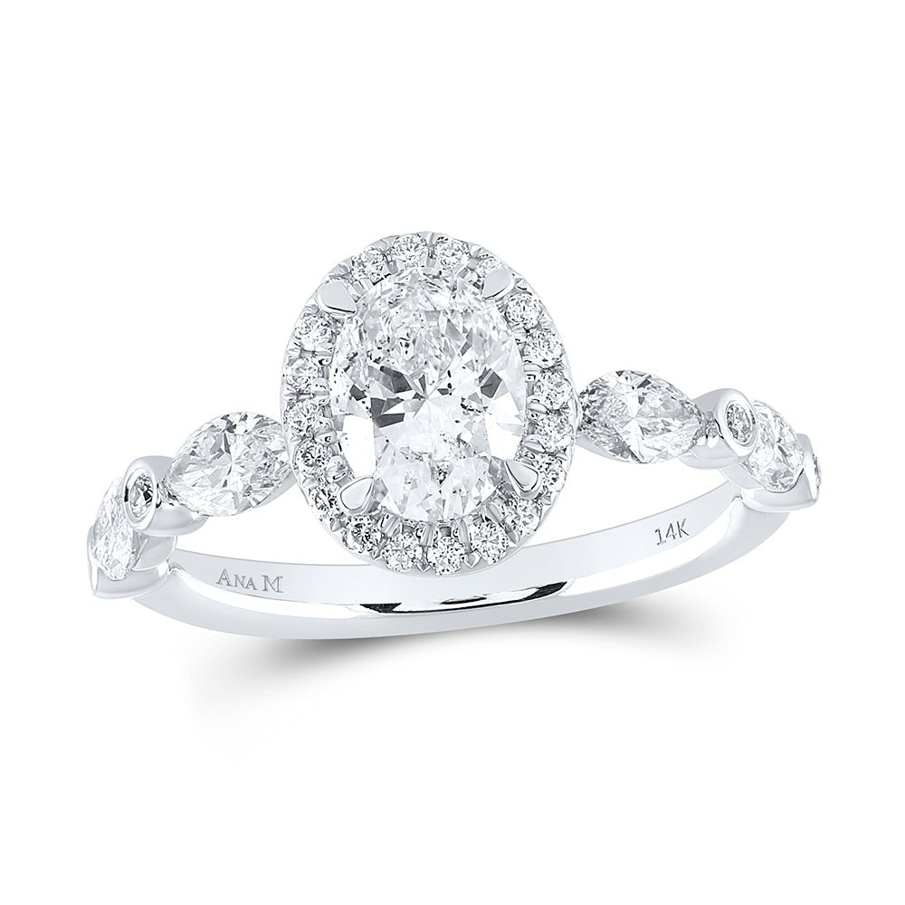 14K White Gold Oval Diamond Single Halo Engagement Ring 1 7/8 Cttw - Splendid Jewellery