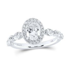 14K White Gold Oval Diamond Single Halo Engagement Ring 1 7/8 Cttw - Splendid Jewellery