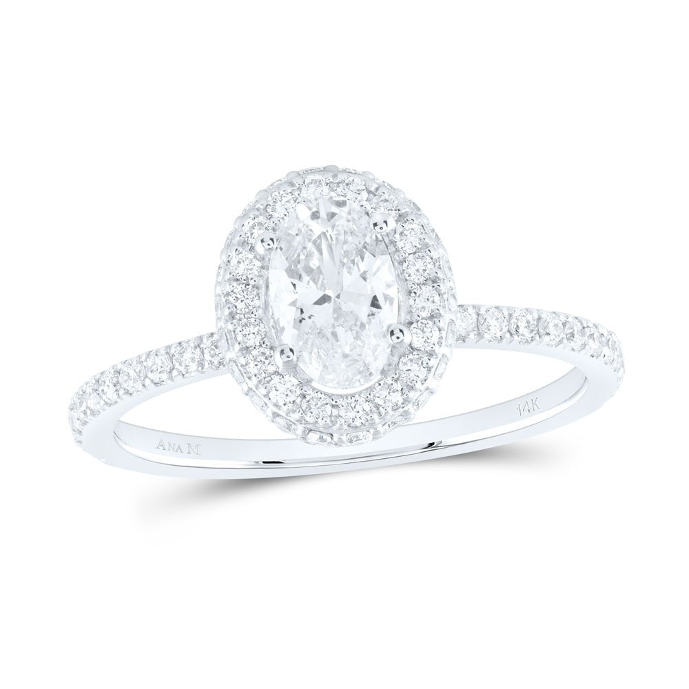 14K White Gold Oval Diamond Single Halo Engagement Ring 1 Cttw - Splendid Jewellery