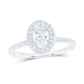 14K White Gold Oval Diamond Single Halo Engagement Ring 1 Cttw - Splendid Jewellery