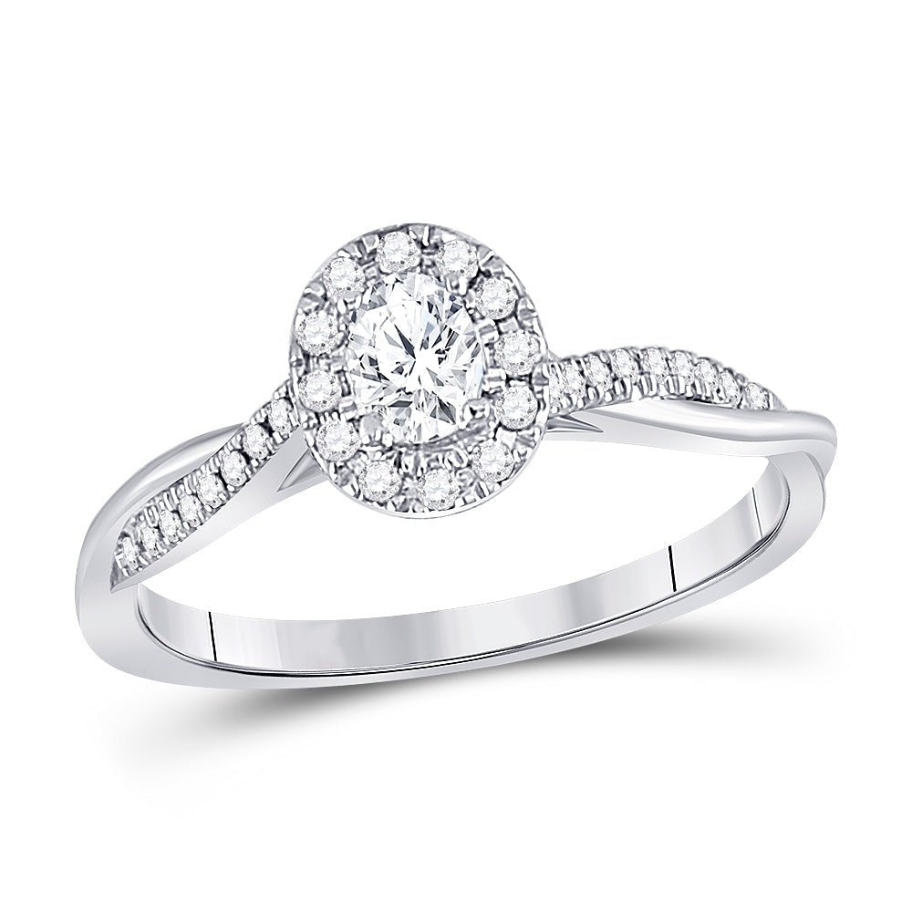 14K White Gold Oval Diamond Solitaire Bridal Wedding Engagement Ring (Certified) 1/3 Cttw - Splendid Jewellery