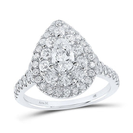 14K White Gold Pear Diamond Engagement Double Halo Ring Cert 1 3/4 Cttw - Splendid Jewellery