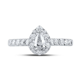 14K White Gold Pear Diamond Engagement Single Halo 1 Cttw - Splendid Jewellery