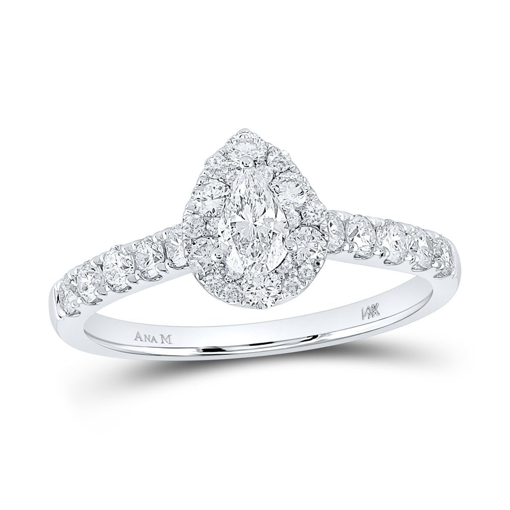 14K White Gold Pear Diamond Engagement Single Halo 1 Cttw - Splendid Jewellery