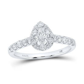 14K White Gold Pear Diamond Engagement Single Halo 1 Cttw - Splendid Jewellery