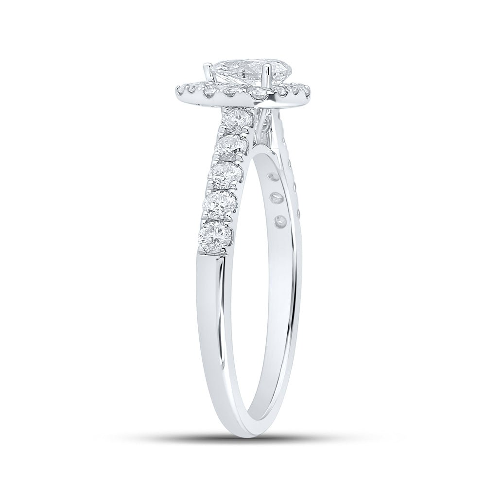 14K White Gold Pear Diamond Engagement Single Halo 1 Cttw - Splendid Jewellery