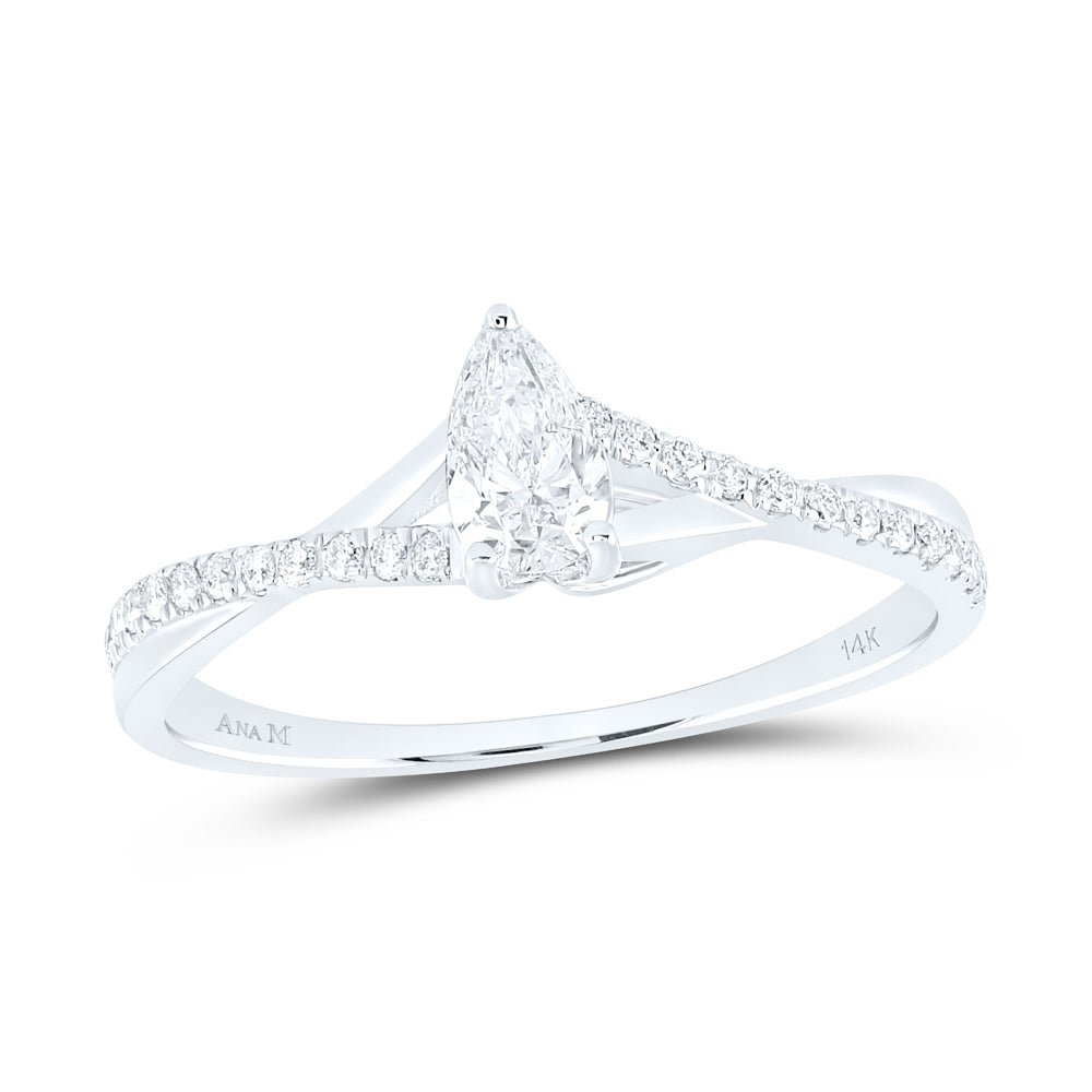 14K White Gold Pear Diamond No Halo Engagement Ring 3/8 Cttw - Splendid Jewellery