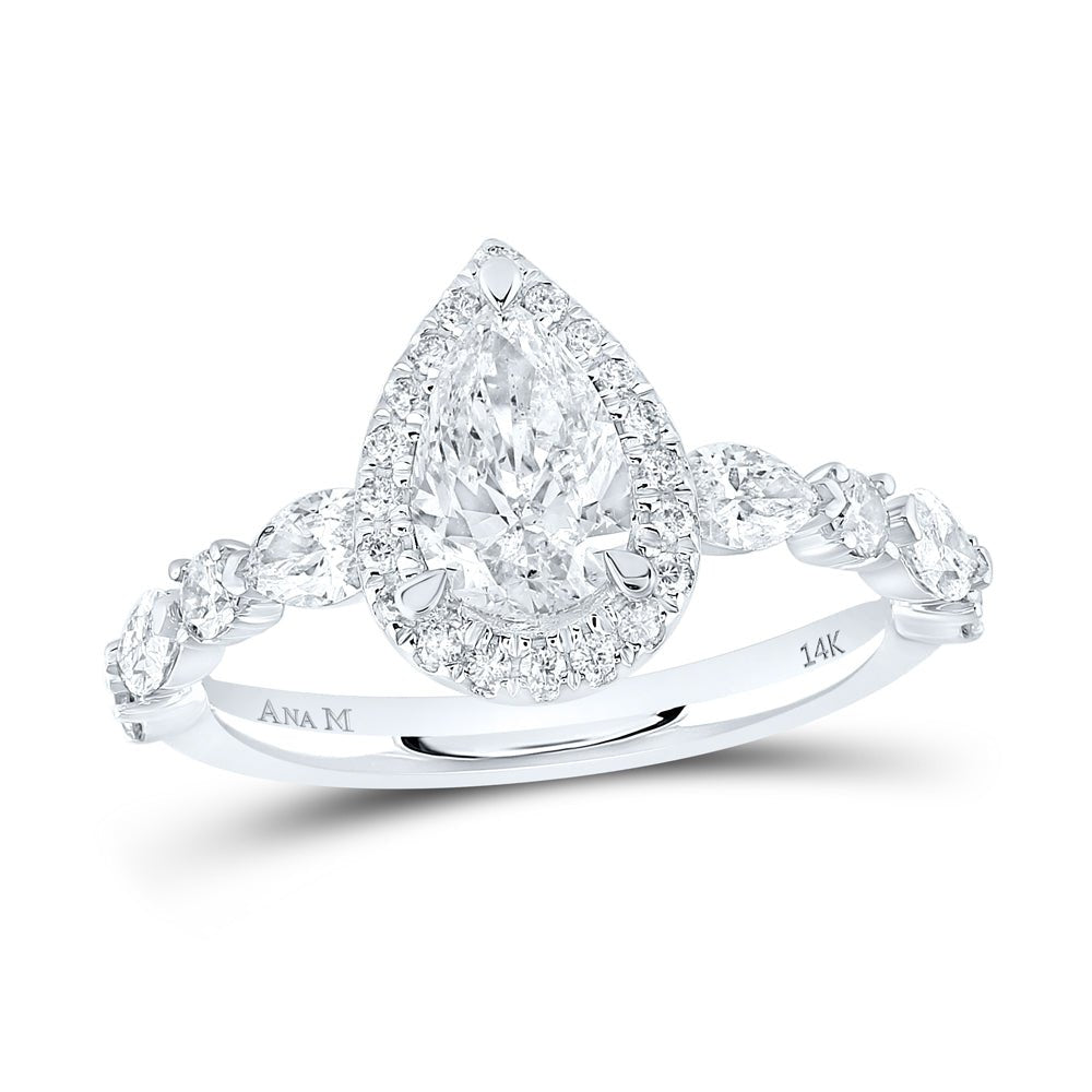 14K White Gold Pear Diamond Single Halo Engagement Ring 1 3/4 Cttw - Splendid Jewellery
