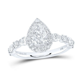 14K White Gold Pear Diamond Single Halo Engagement Ring 1 3/4 Cttw - Splendid Jewellery