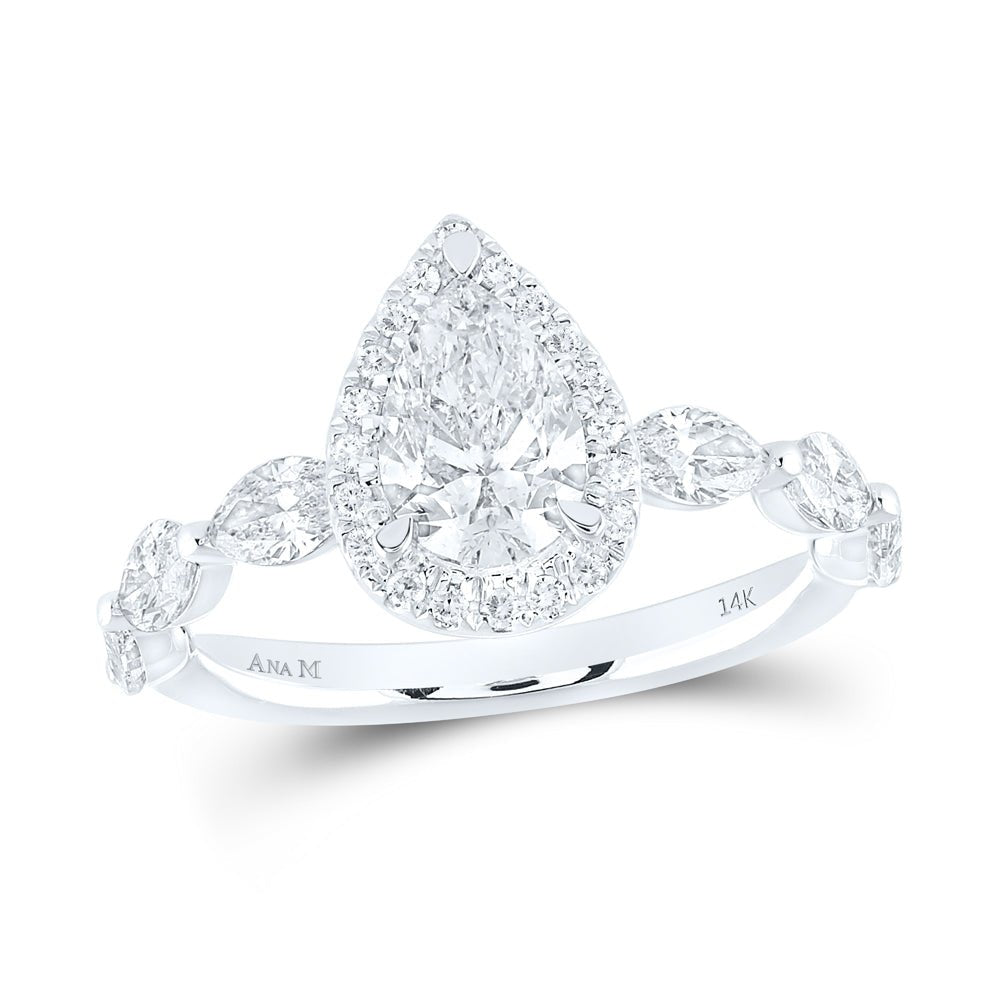 14K White Gold Pear Diamond Single Halo Engagement Ring 1 3/4 Cttw - Splendid Jewellery