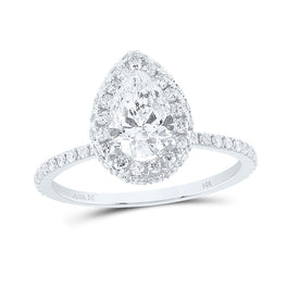 14K White Gold Pear Diamond Single Halo Engagement Ring 1 5/8 Cttw - Splendid Jewellery