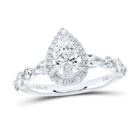 14K White Gold Pear Diamond Single Halo Engagement Ring 1 7/8 Cttw - Splendid Jewellery