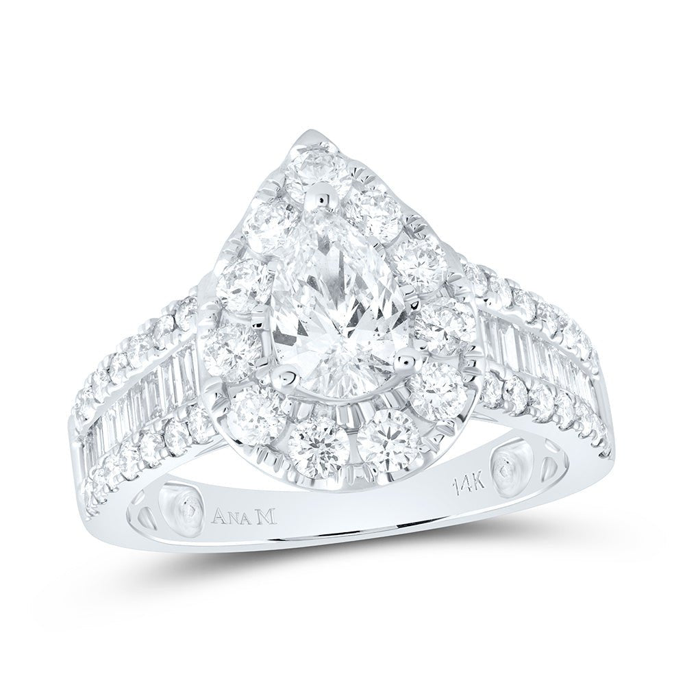 14K White Gold Pear Diamond Single Halo Engagement Ring 2 Cttw - Splendid Jewellery